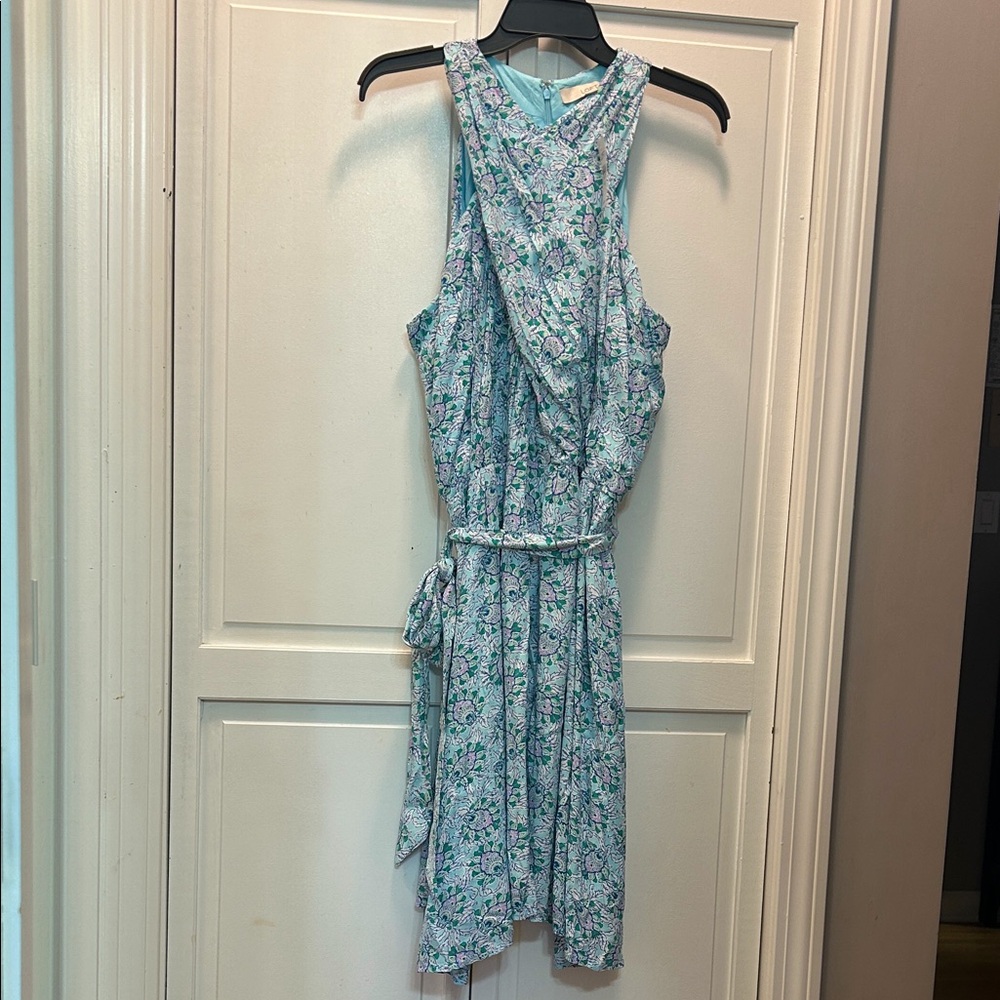 ✨ LOFT ✨ NWT Sleeveless Floral Midi Dress Tie Waist Teal Lined Size 14 $90